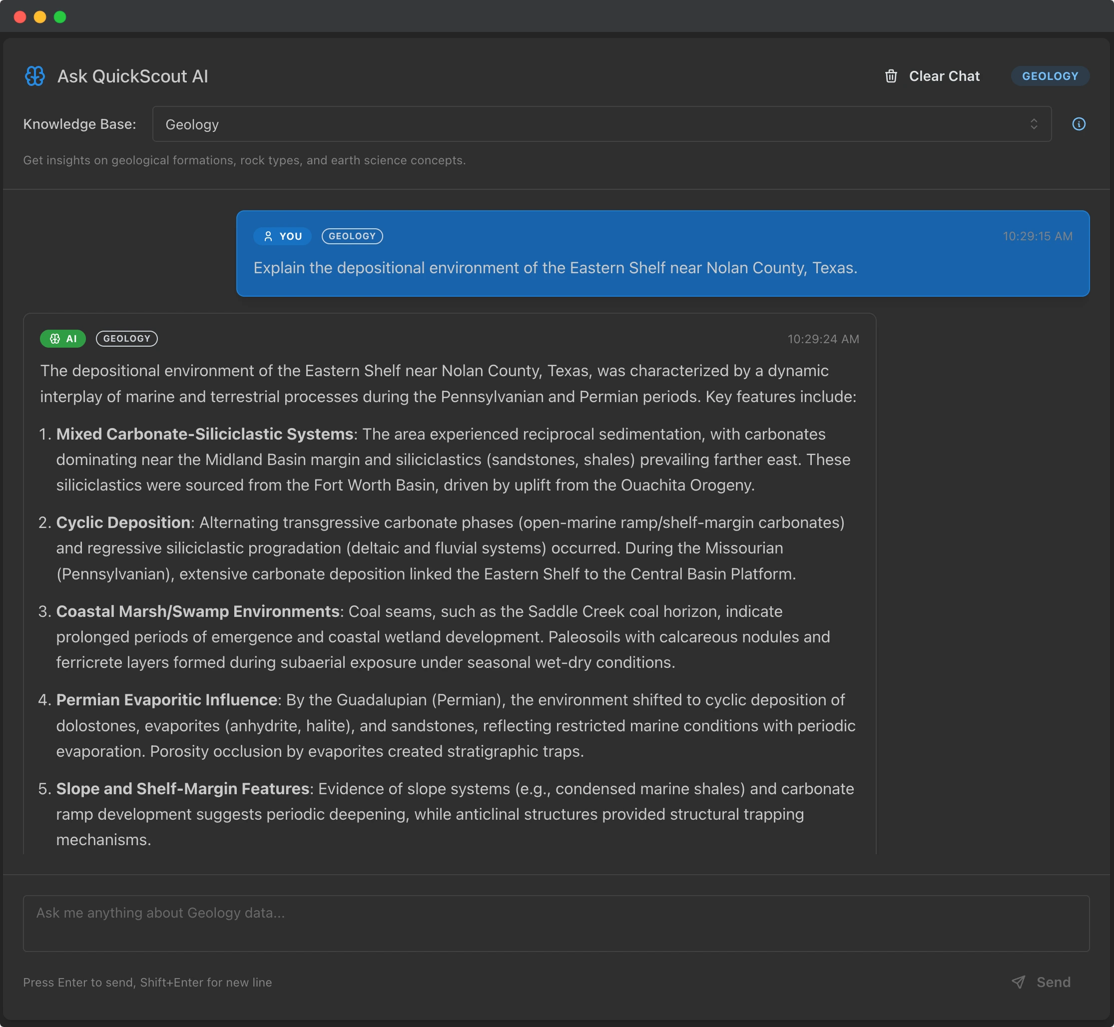 QuickScout AI Chat Interface - Geology